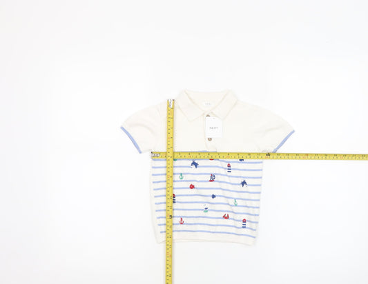 Next Unisex Baby Ivory Blue Nautical Striped Cotton Polo Shirt 18-24M