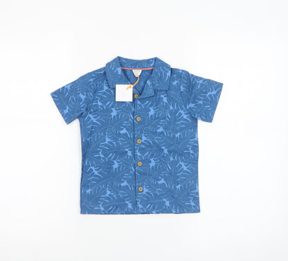 John Lewis Boys Blue Leaf Print Cotton Linen Button-Up Shirt 24 Months