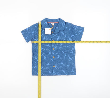 John Lewis Boys Blue Leaf Print Cotton Linen Button-Up Shirt 24 Months