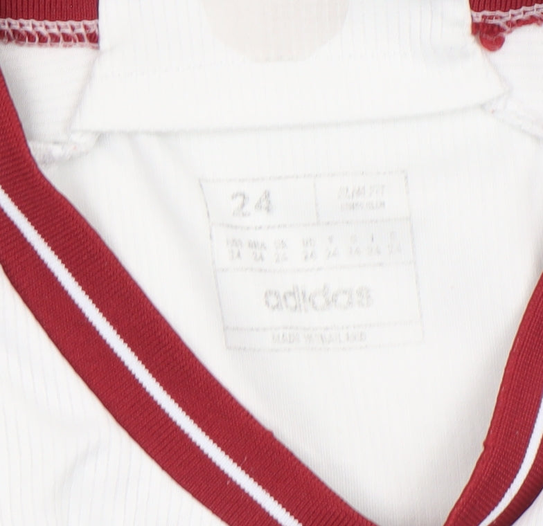 Adidas Boys White Football Jersey T-Shirt 7-8 Years Lightweight V-Neck