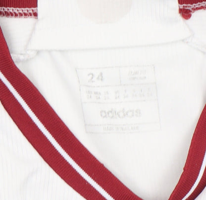 Adidas Boys White Football Jersey T-Shirt 7-8 Years Lightweight V-Neck