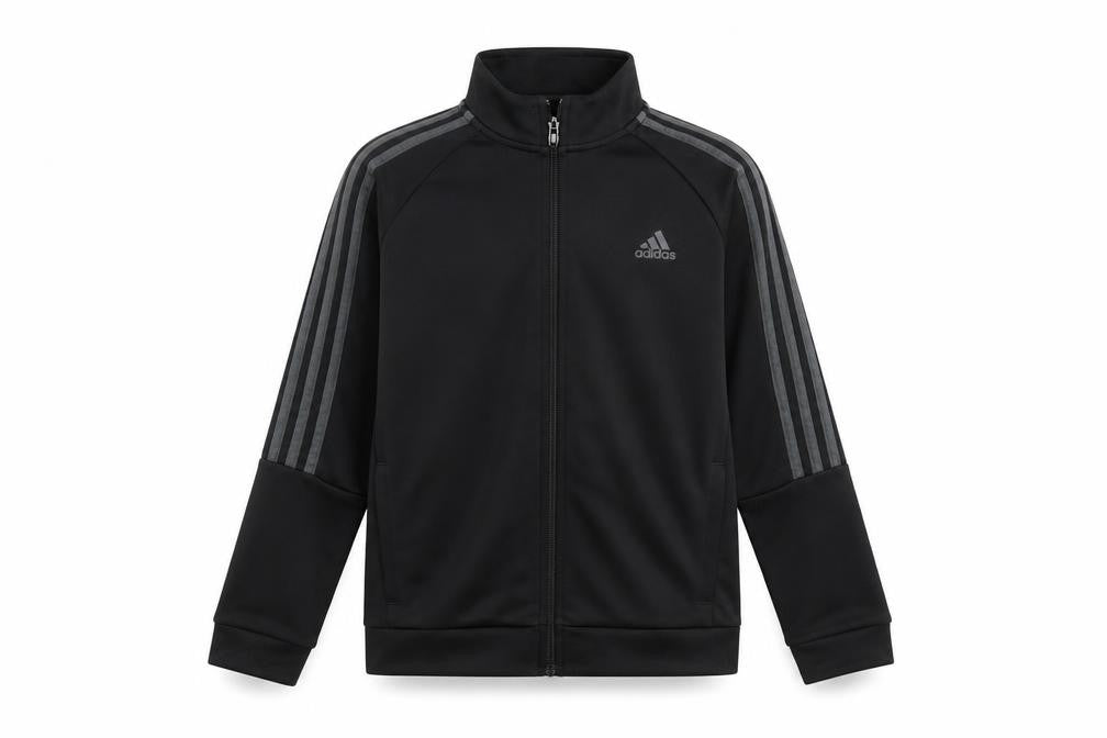Front view of adidas boys’ black 9-10 years track jacket full zip lightweight sportswear