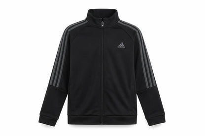Front view of adidas boys’ black 9-10 years track jacket full zip lightweight sportswear