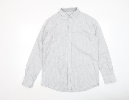 Dunnes Men’s Grey Striped Regular Fit Cotton Long Sleeve Shirt M