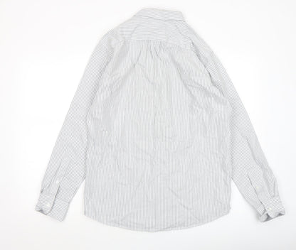 Dunnes Men’s Grey Striped Regular Fit Cotton Long Sleeve Shirt M