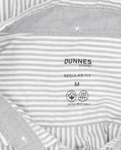 Dunnes Men’s Grey Striped Regular Fit Cotton Long Sleeve Shirt M