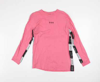 304 Men's Pink Long Sleeve Cotton Crew Neck Top M