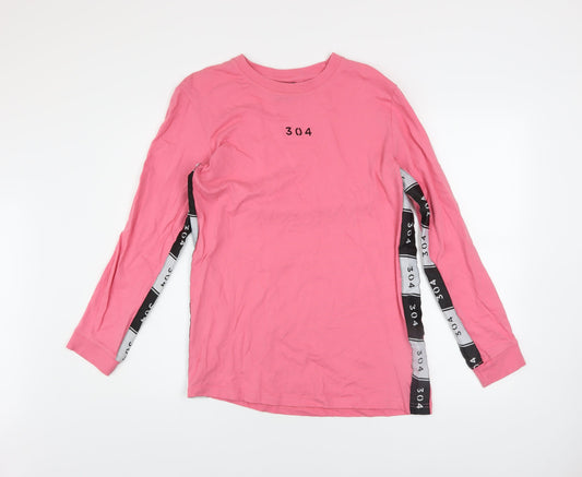 304 Men's Pink Long Sleeve Cotton Crew Neck Top M