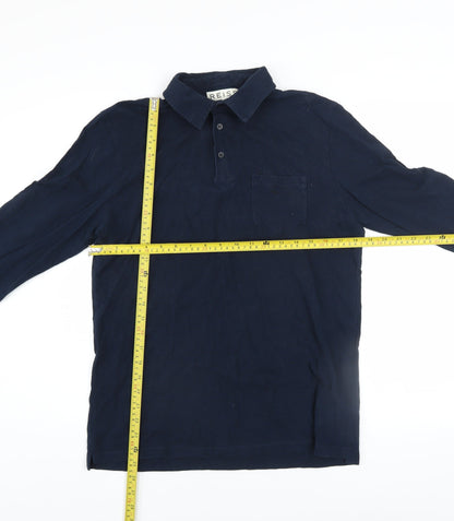 Reiss Men's Blue Long Sleeve Cotton Button-Up Polo Shirt Size M