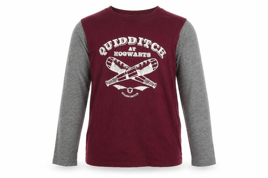 Harry Potter Boys Red Grey Long Sleeve Quidditch Pyjama Top 11-12 Years