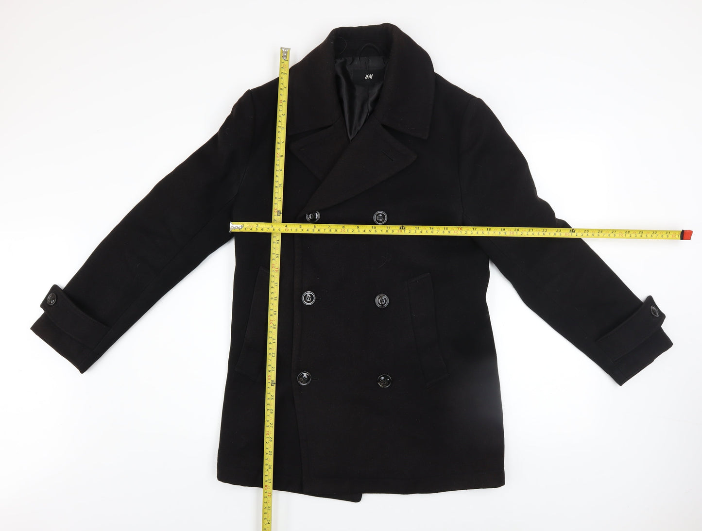 Mens UK Size 36 H&M Black Pea Coat
