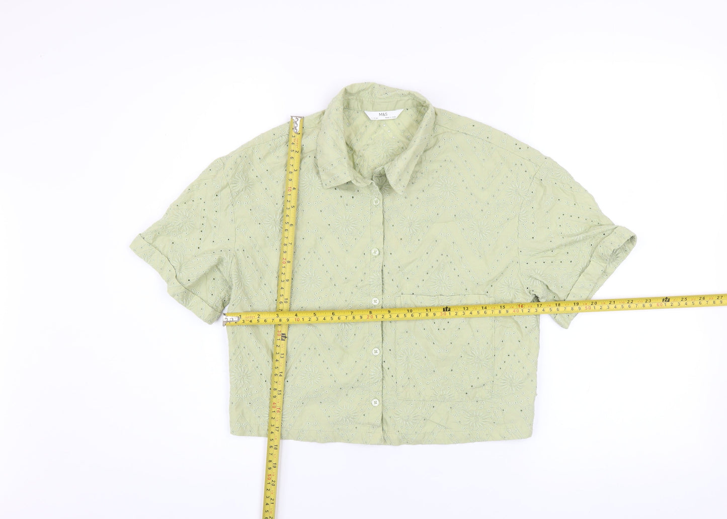 Girls UK Size 11-12 Years Marks and Spencer Green Cropped Button-Up