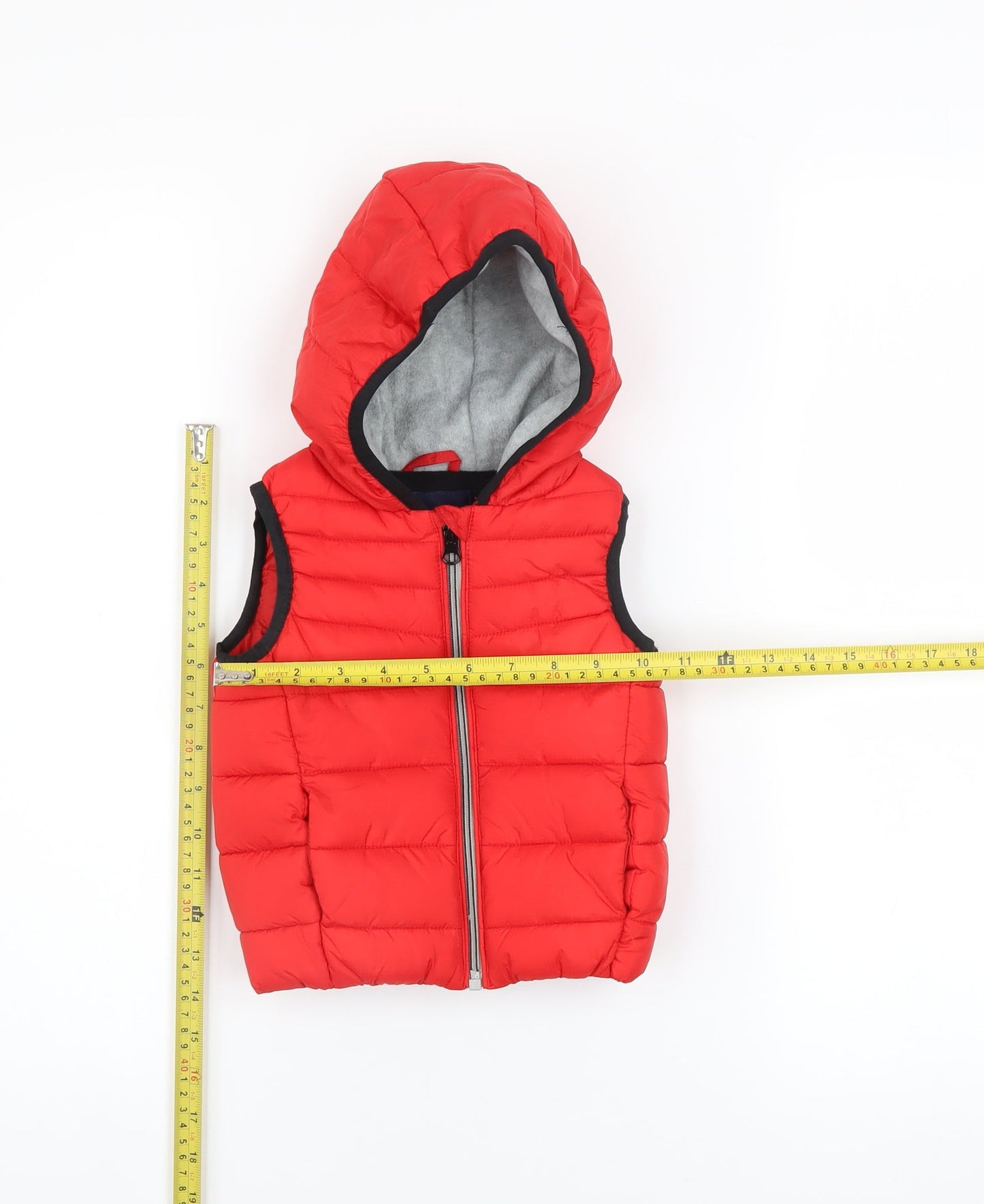 Next Unisex Baby Red Puffer Hooded Waistcoat 6-9 Months Polyester