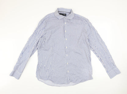 Paul Costelloe Men Blue Striped Cotton Long Sleeve Regular Fit Shirt L