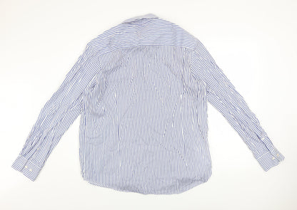 Paul Costelloe Men Blue Striped Cotton Long Sleeve Regular Fit Shirt L