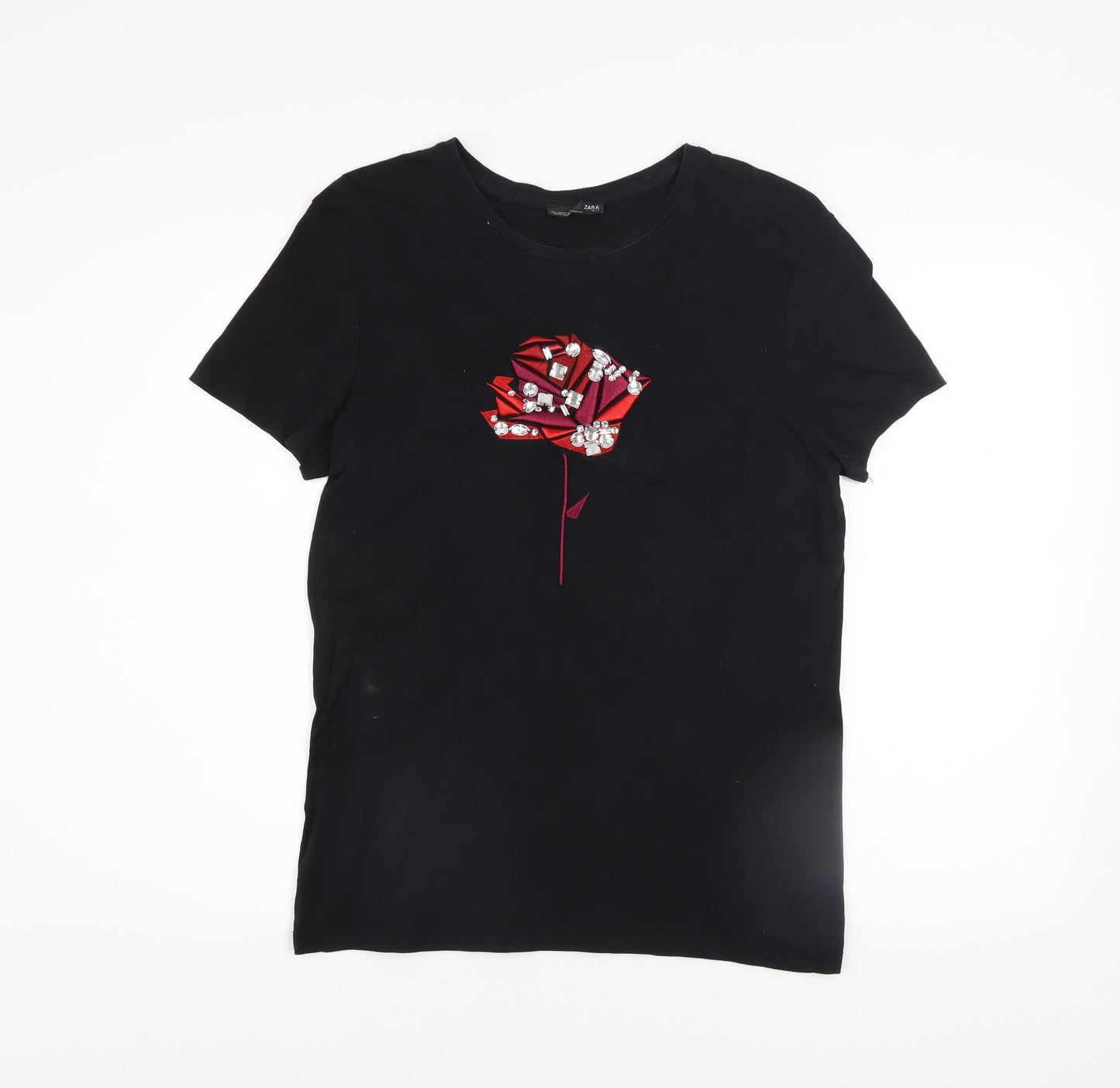 Womens UK Size S Zara Black Basic T-Shirt