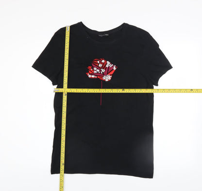 Womens UK Size S Zara Black Basic T-Shirt