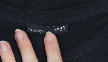 Womens UK Size S Zara Black Basic T-Shirt