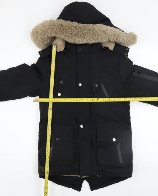 Setty Koop Girls Black Faux Fur Trim Lined Parka Coat 14 Years Winter Warm