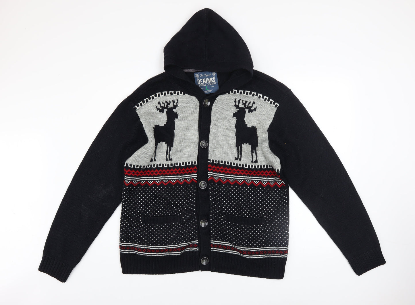 Mens UK Size L Denim Co Black Cardigan Jumper
