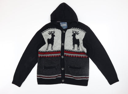 Mens UK Size L Denim Co Black Cardigan Jumper