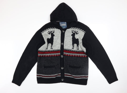 Mens UK Size L Denim Co Black Cardigan Jumper