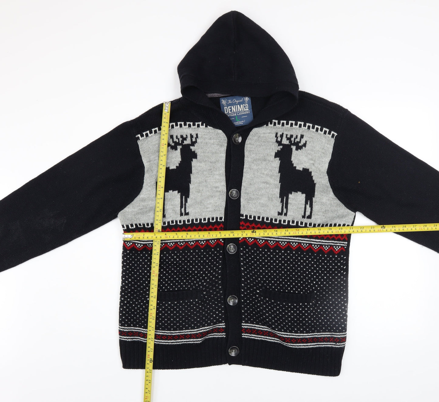 Mens UK Size L Denim Co Black Cardigan Jumper