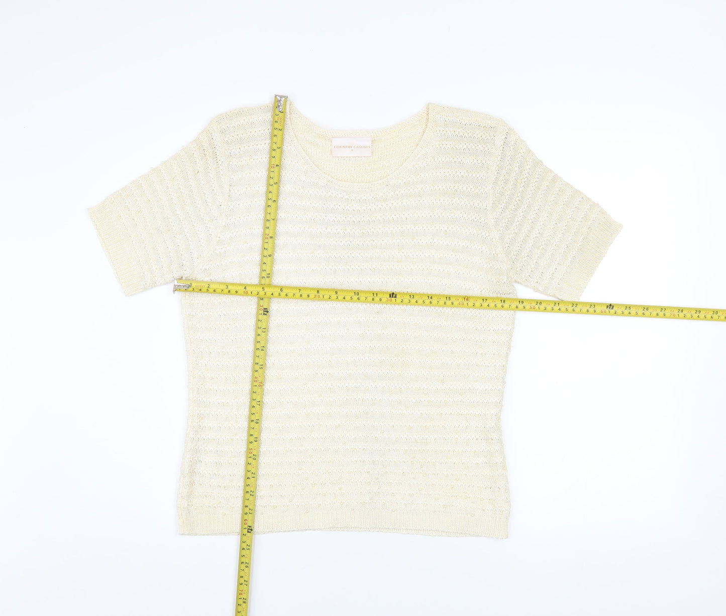 Womens UK Size L Country Casuals Ivory Basic T-Shirt