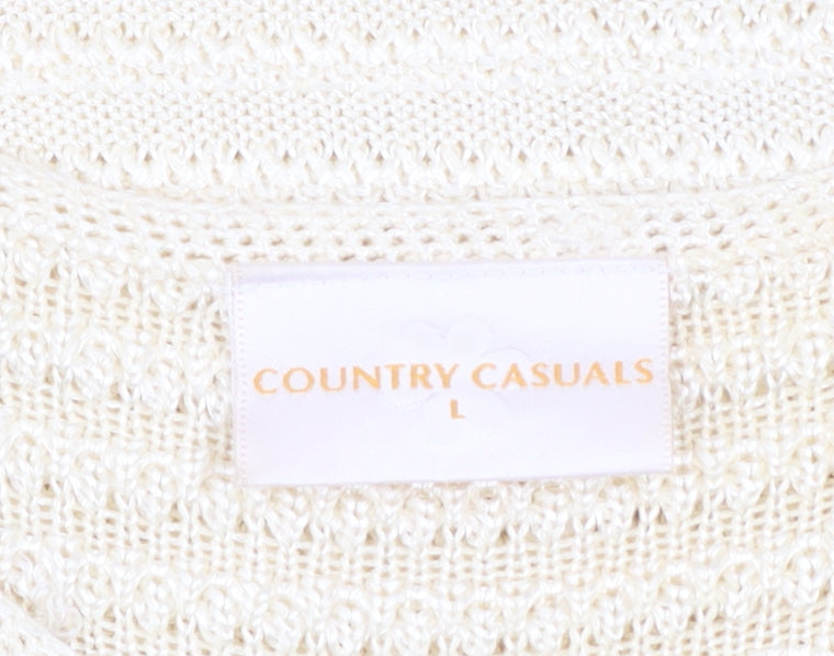 Womens UK Size L Country Casuals Ivory Basic T-Shirt