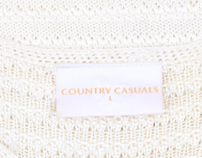 Womens UK Size L Country Casuals Ivory Basic T-Shirt
