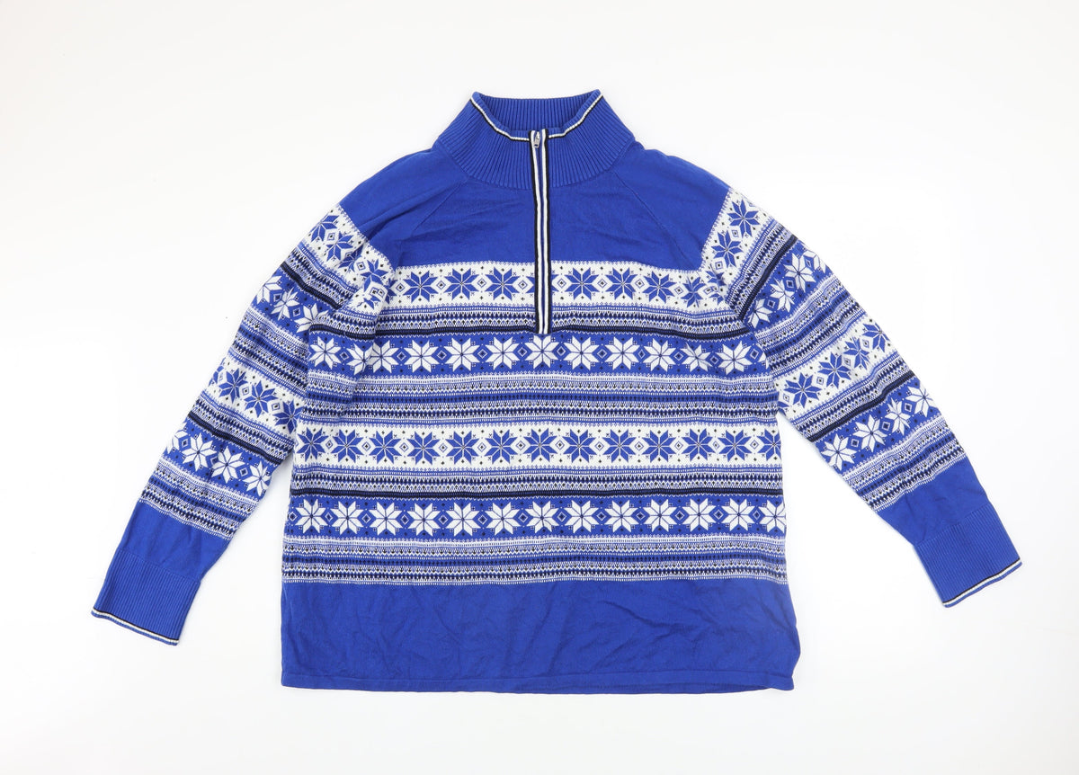 Mens UK Size 2XL Talbots Blue 1/2 Zip Jumper