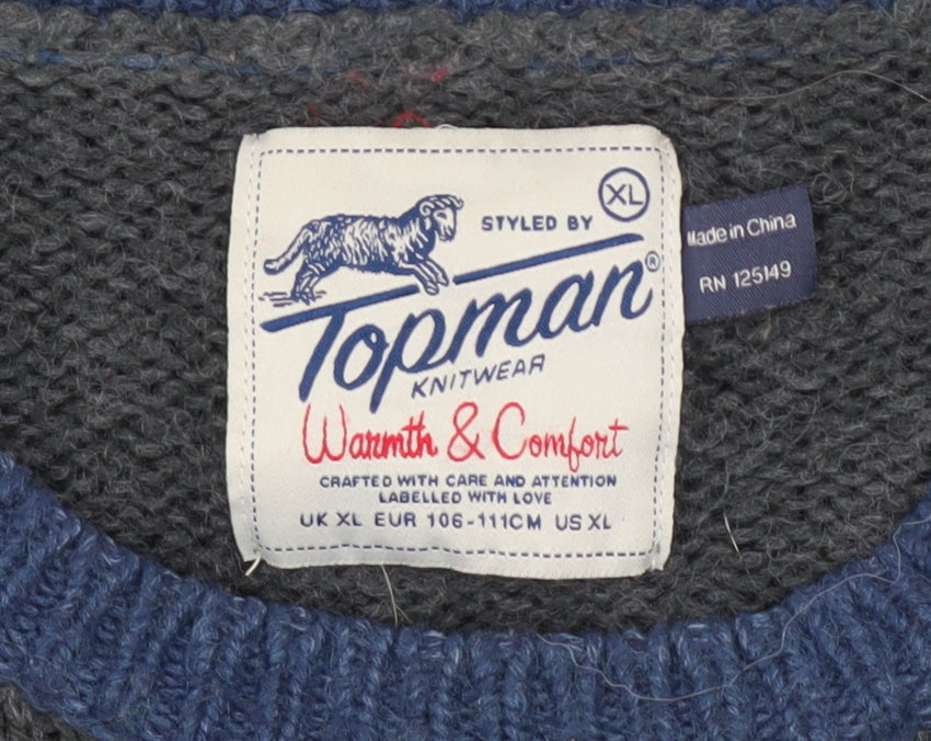 Mens UK Size XL Topman Blue Pullover Jumper