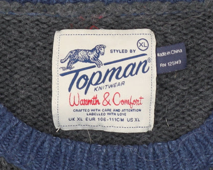Mens UK Size XL Topman Blue Pullover Jumper