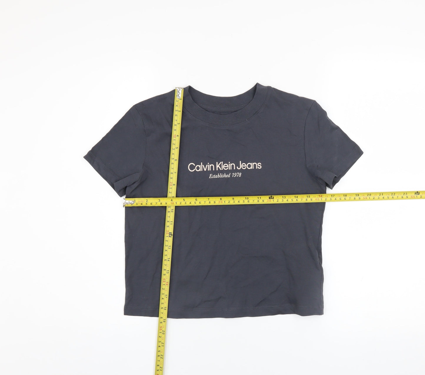 Womens UK Size XS Calvin Klein Jeans Black Cropped T-Shirt