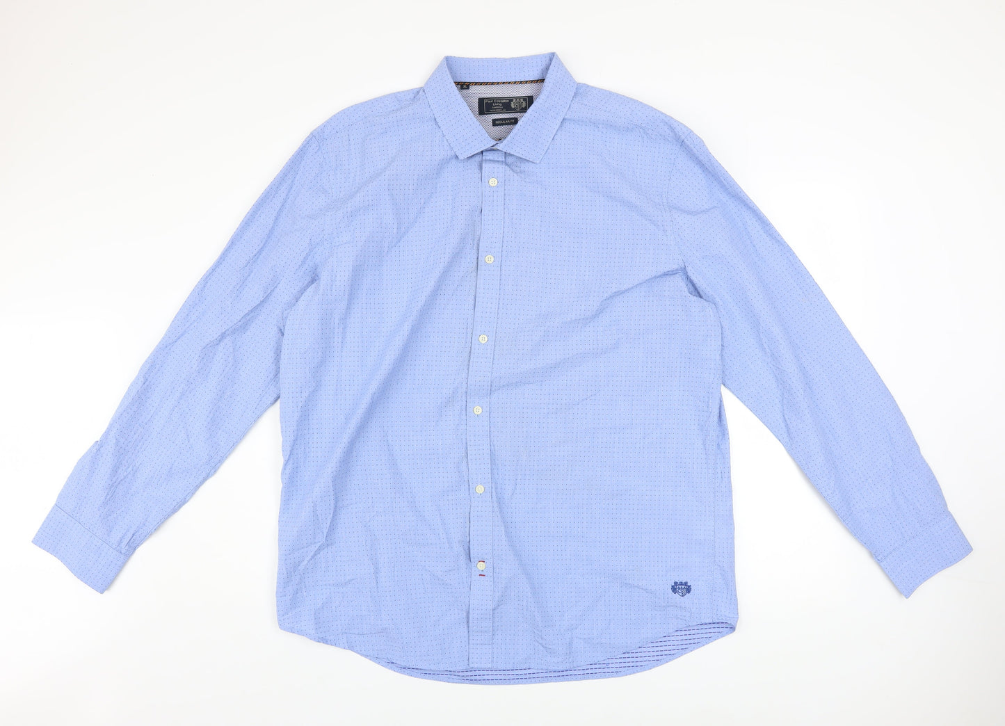 Paul Costelloe Living Men's Blue Cotton Long Sleeve Regular Fit Shirt XL