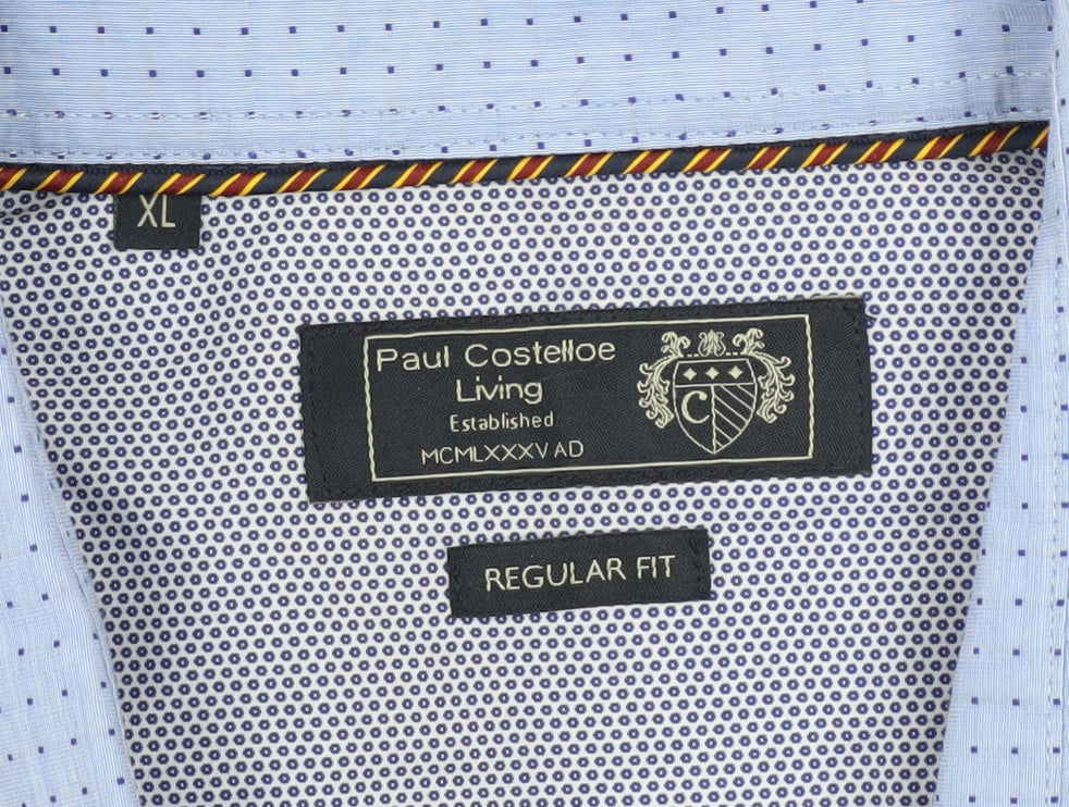 Paul Costelloe Living Men's Blue Cotton Long Sleeve Regular Fit Shirt XL