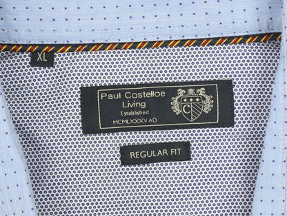 Paul Costelloe Living Men's Blue Cotton Long Sleeve Regular Fit Shirt XL