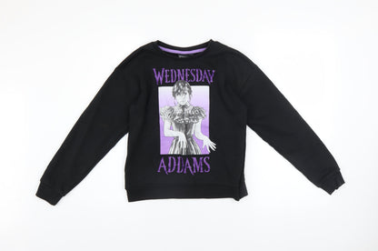 Wednesday Addams Girls Black Pullover Sweatshirt 10-11 Years Graphic Print