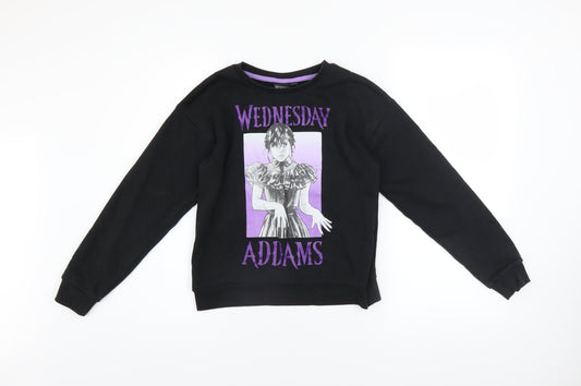 Wednesday Addams Girls Black Pullover Sweatshirt 10-11 Years Graphic Print