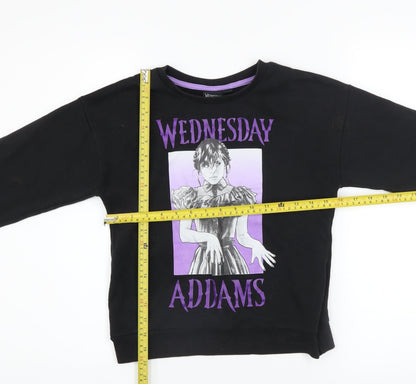 Wednesday Addams Girls Black Pullover Sweatshirt 10-11 Years Graphic Print