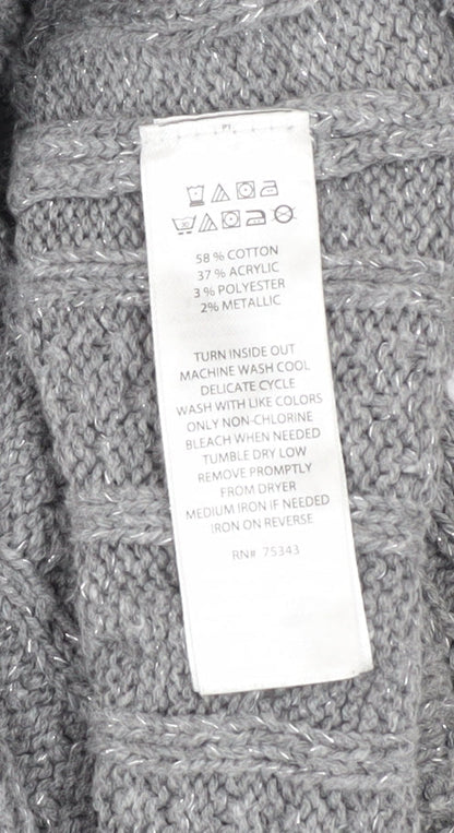 Miss Mona Mouse Girls Grey Knit Sweater Dress 7-8 Years Long Sleeve Button Collar