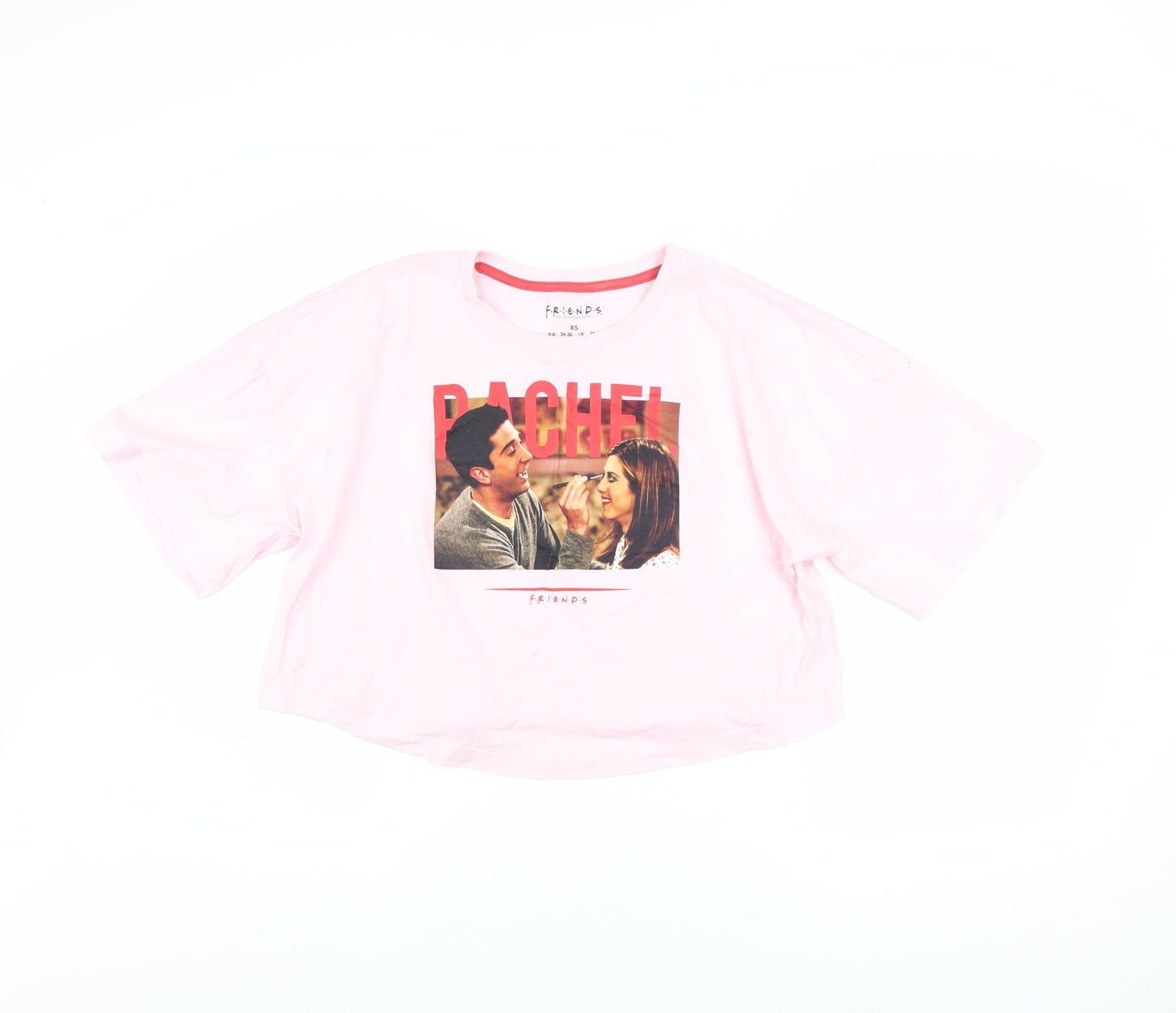 Womens UK Size XS Friends Pink Cropped T-Shirt