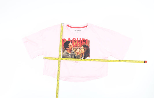 Womens UK Size XS Friends Pink Cropped T-Shirt