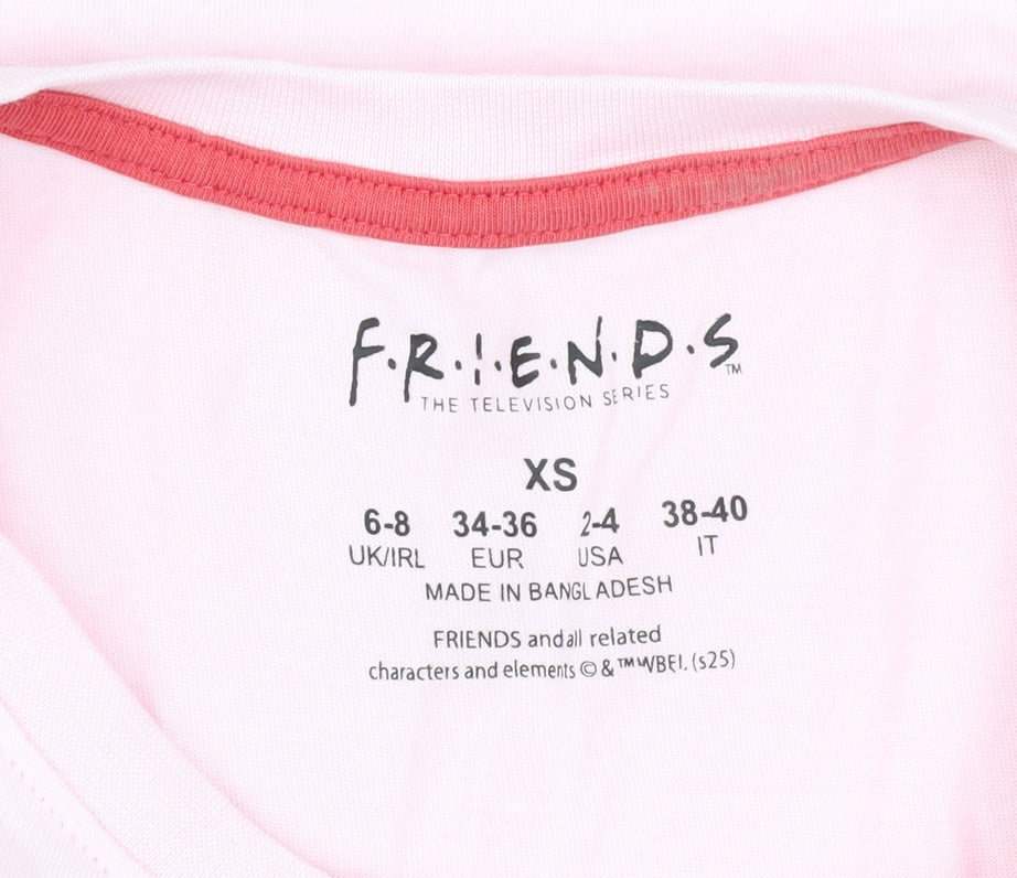 Womens UK Size XS Friends Pink Cropped T-Shirt