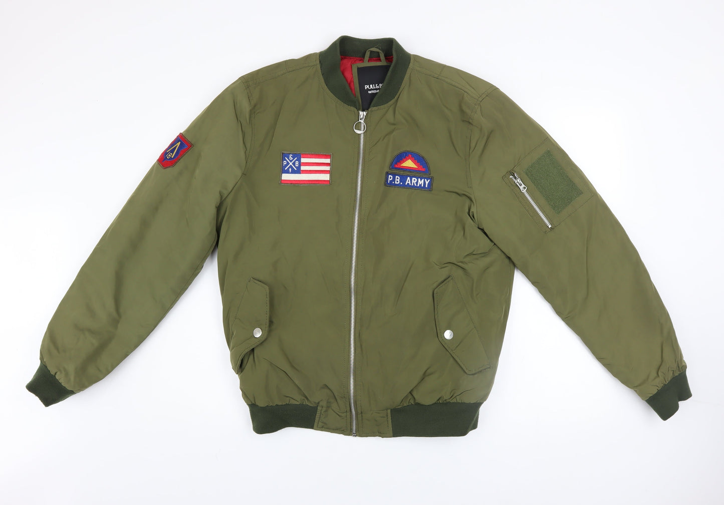 Mens UK Size L Pull & Bear Green Bomber Jacket