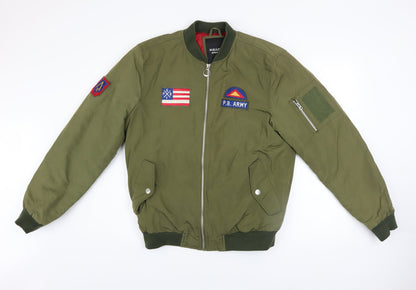 Mens UK Size L Pull & Bear Green Bomber Jacket