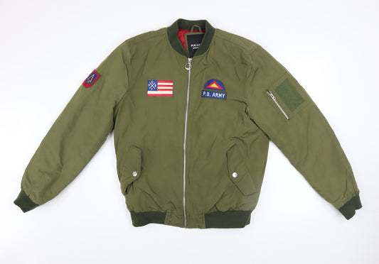 Mens UK Size L Pull & Bear Green Bomber Jacket