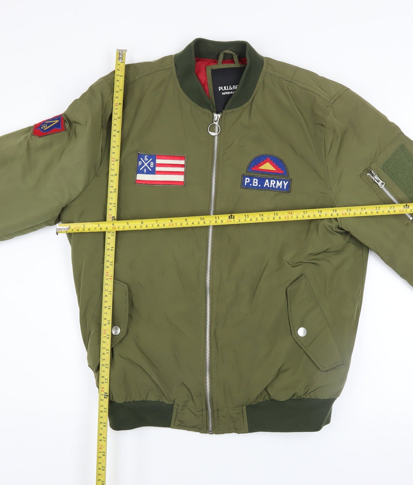 Mens UK Size L Pull & Bear Green Bomber Jacket