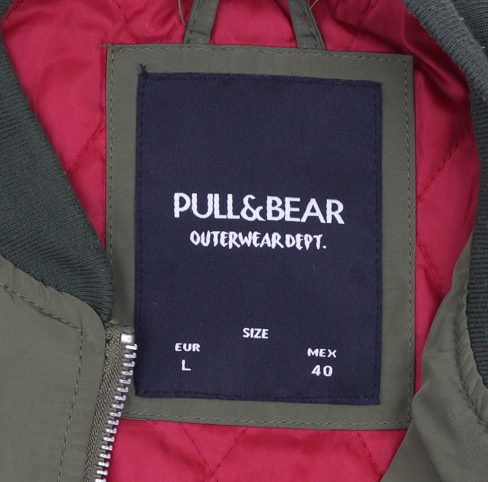Mens UK Size L Pull & Bear Green Bomber Jacket