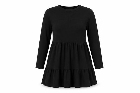 Front view of Miss Selfridge Women's Black, size 12, Long Sleeve Skater Dress